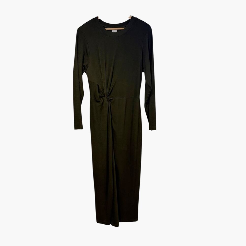 & Other Stories Twist Front Maxi Dress Green Long Sleeve Medium